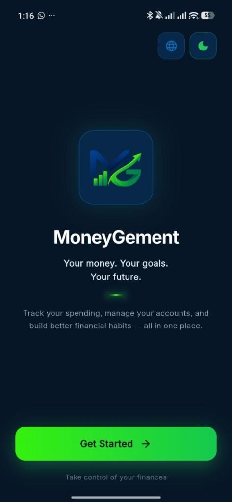 MoneyGement app welcome screen
